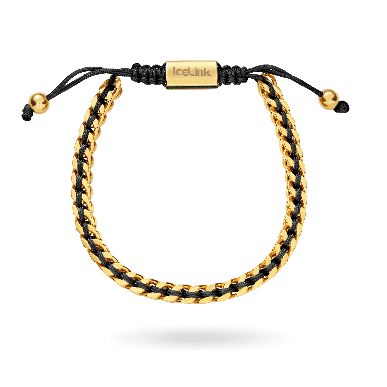 Men's Black Cord Franco Bracelet Bracelets IceLink-VA Gold PVD  